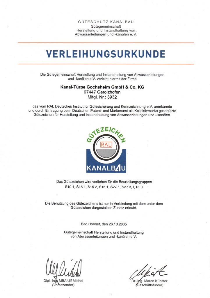 Gütezeichen Kanalbau